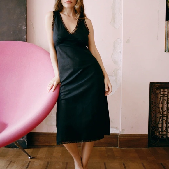 Cou Cou Intimates The Iris Slip Dress Black Cotton - Picture 3 of 5